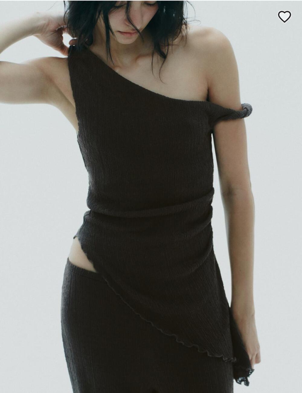 Zara Asymmetrical Textured Top Dark Brown Size S